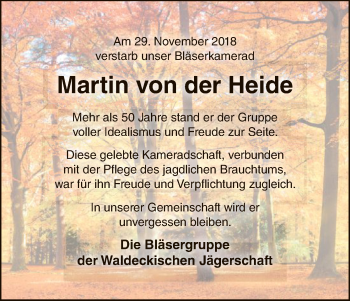 Traueranzeige von Martin von der Heide von WLZ