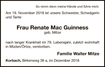 Traueranzeige von Renate  Mac Guinness von WLZ
