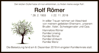 Traueranzeige von Rolf Römer von WLZ
