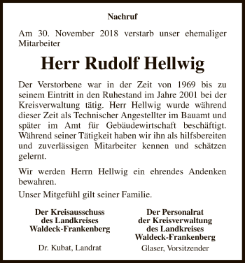 Traueranzeige von Rudolf Hellwig von WLZ