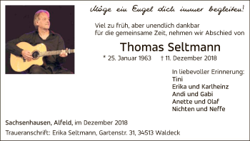 Traueranzeige von Thomas Seltmann von WLZ