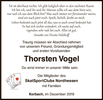 Traueranzeige von Thorsten Vogel von WLZ