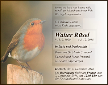 Traueranzeige von Walter Rüsel von WLZ