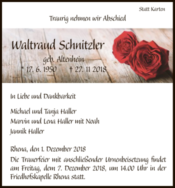 Traueranzeige von Waltraud Schnitzler von WLZ