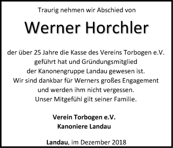 Traueranzeige von Werner Horchler von WLZ