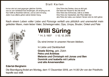 Traueranzeige von Willi Süring von WLZ