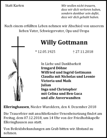 Traueranzeige von Willy Gottmann von WLZ