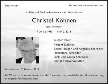 Traueranzeige von Christel Köhnen von Waldeckische Landeszeitung