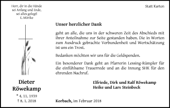 Traueranzeige von Dieter Röwekamp von Waldeckische Landeszeitung