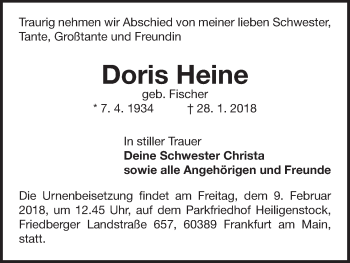 Traueranzeige von Doris Heine von Waldeckische Landeszeitung