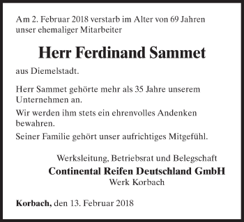 Traueranzeige von Ferdinand Sammet von Waldeckische Landeszeitung