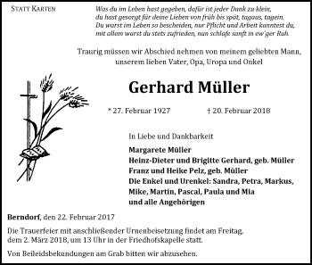 Traueranzeige von Gerhard Müller von Waldeckische Landeszeitung