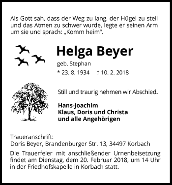 Traueranzeige von Helga Beyer von Waldeckische Landeszeitung