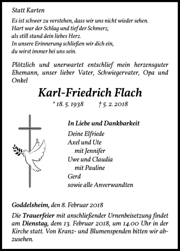 Traueranzeige von Karl-Friedrich Flach von Waldeckische Landeszeitung