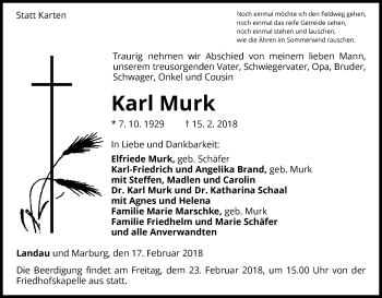 Traueranzeige von Karl Murk von Waldeckische Landeszeitung