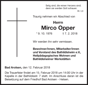 Traueranzeige von Mirco Opper von Waldeckische Landeszeitung