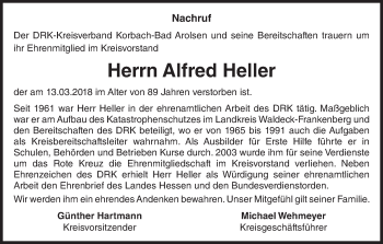 Traueranzeige von Alfred Heller von Waldeckische Landeszeitung