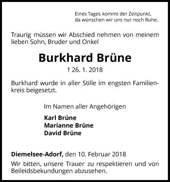 Traueranzeige von Burkhard Brüne von Waldeckische Landeszeitung