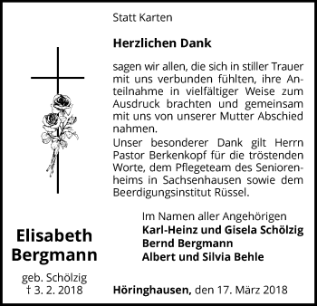 Traueranzeige von Elisabeth Bergmann von Waldeckische Landeszeitung