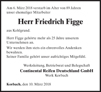 Traueranzeige von Friedrich Figge von Waldeckische Landeszeitung