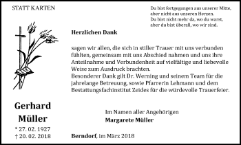 Traueranzeige von Gerhard Müller von Waldeckische Landeszeitung