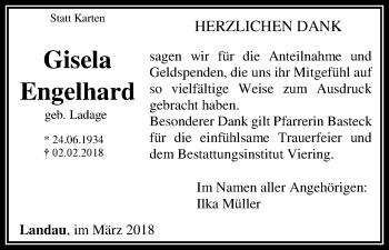 Traueranzeige von Gisela Engelhard von Waldeckische Landeszeitung