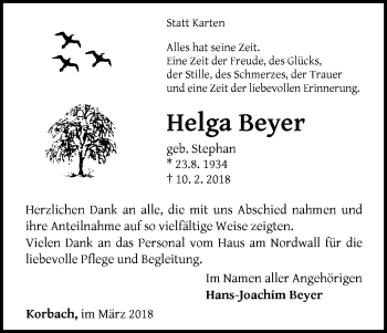 Traueranzeige von Helga Beyer von Waldeckische Landeszeitung