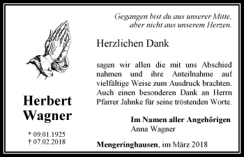 Traueranzeige von Herbert Wagner von Waldeckische Landeszeitung