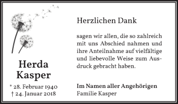 Traueranzeige von Herda Kasper von Waldeckische Landeszeitung