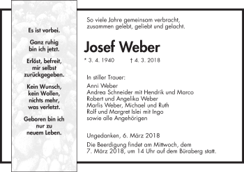 Traueranzeige von Josef Weber von Waldeckische Landeszeitung