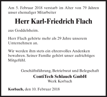Traueranzeige von Karl-Friedrich Flach von Waldeckische Landeszeitung