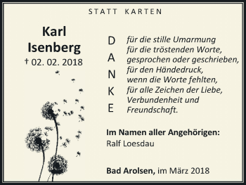 Traueranzeige von Karl Isenberg von Waldeckische Landeszeitung