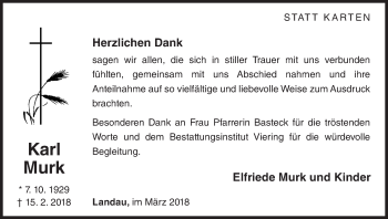 Traueranzeige von Karl Murk von Waldeckische Landeszeitung