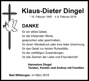 Traueranzeige von Klaus-Dieter Dingel von Waldeckische Landeszeitung