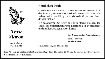 Traueranzeige von Thea Staron von Waldeckische Landeszeitung