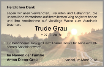 Traueranzeige von Trude Grau von Waldeckische Landeszeitung