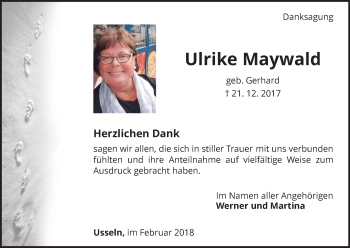 Traueranzeige von Ulrike Maywald von Waldeckische Landeszeitung