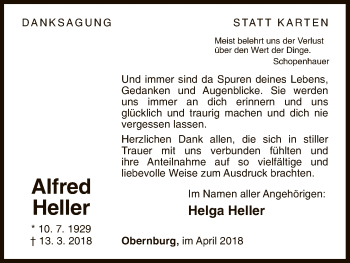 Traueranzeige von Alfred Heller von WLZ