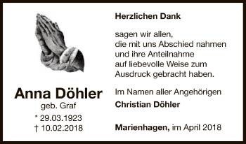 Traueranzeige von Anna Döhler von WLZ