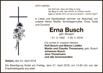 Traueranzeige von Erna Busch von WLZ