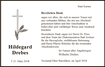 Traueranzeige von Hildegard Drebes von WLZ