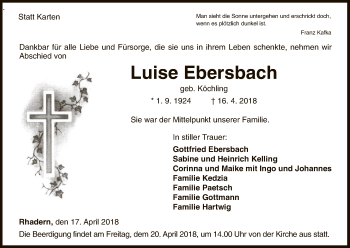 Traueranzeige von Luise Ebersbach von WLZ