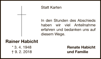 Traueranzeige von Rainer Habicht von Waldeckische Landeszeitung