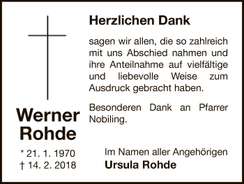 Traueranzeige von Werner Rohde von WLZ