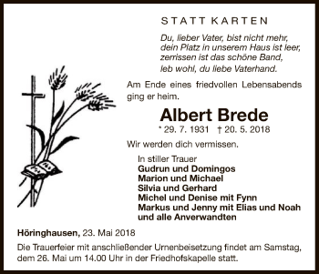 Traueranzeige von Albert Brede von WLZ