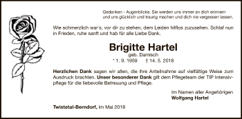 Traueranzeige von Brigitte Hartel von WLZ