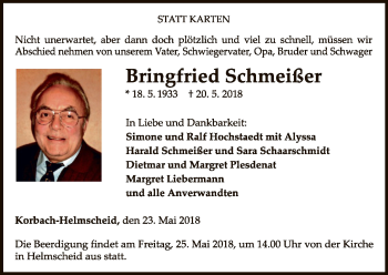 Traueranzeige von Bringfried Schmeißer von WLZ