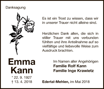 Traueranzeige von Emma Kann von WLZ