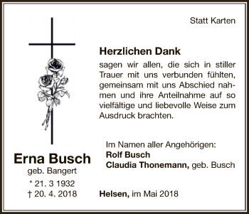 Traueranzeige von Erna Busch von WLZ