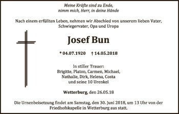 Traueranzeige von Josef Bun von WLZ